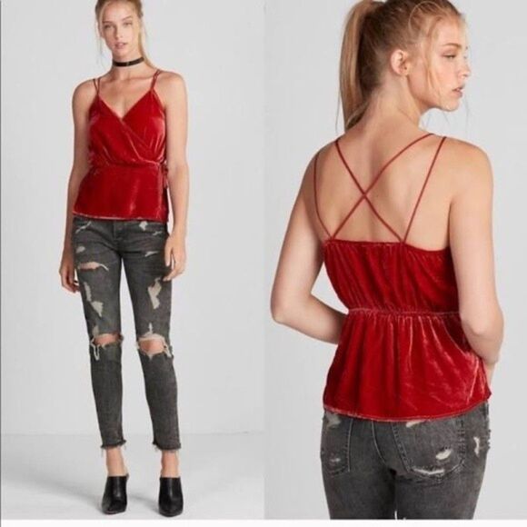 Express Black Velvet Strappy Faux Wrap Cami Tank Top Size Small - Picture 9 of 9